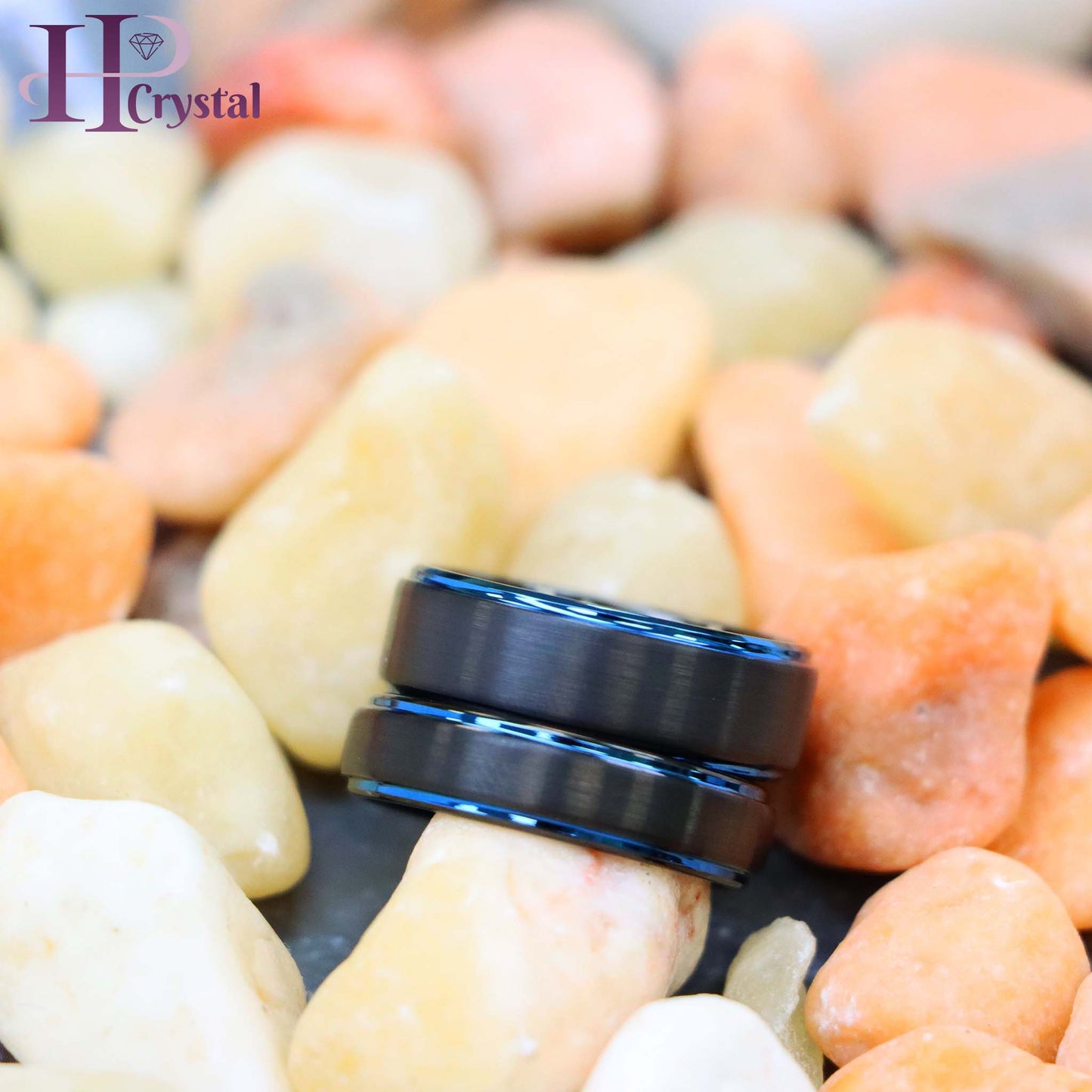 Black Outside Blue Inside IP Plated Brushed Center Stepped Edge Tungsten Ring