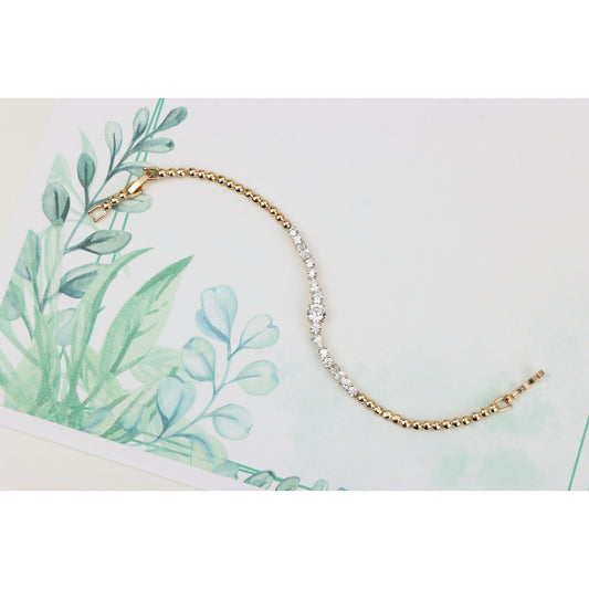 Rose Gold Bracelet with Mixed-Cut White Crystals and Beaded Chain, XPBL0813 (2082-2)
