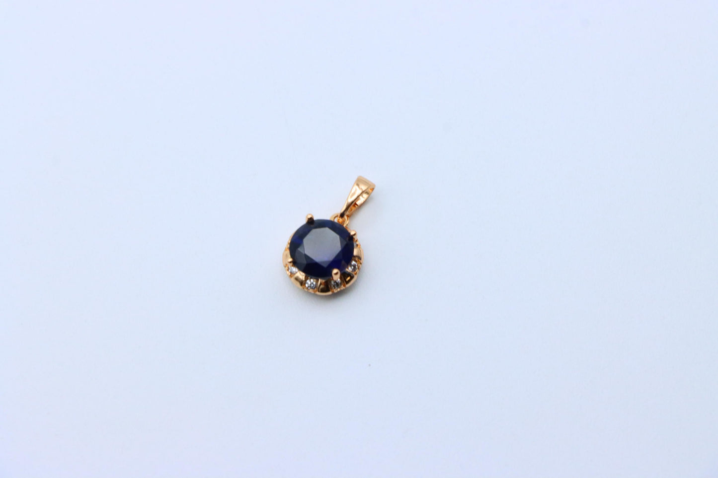 Royal Blue Round Pendant with Sparkling Accents in Gold Finish, XPPT1647 (2163-3)