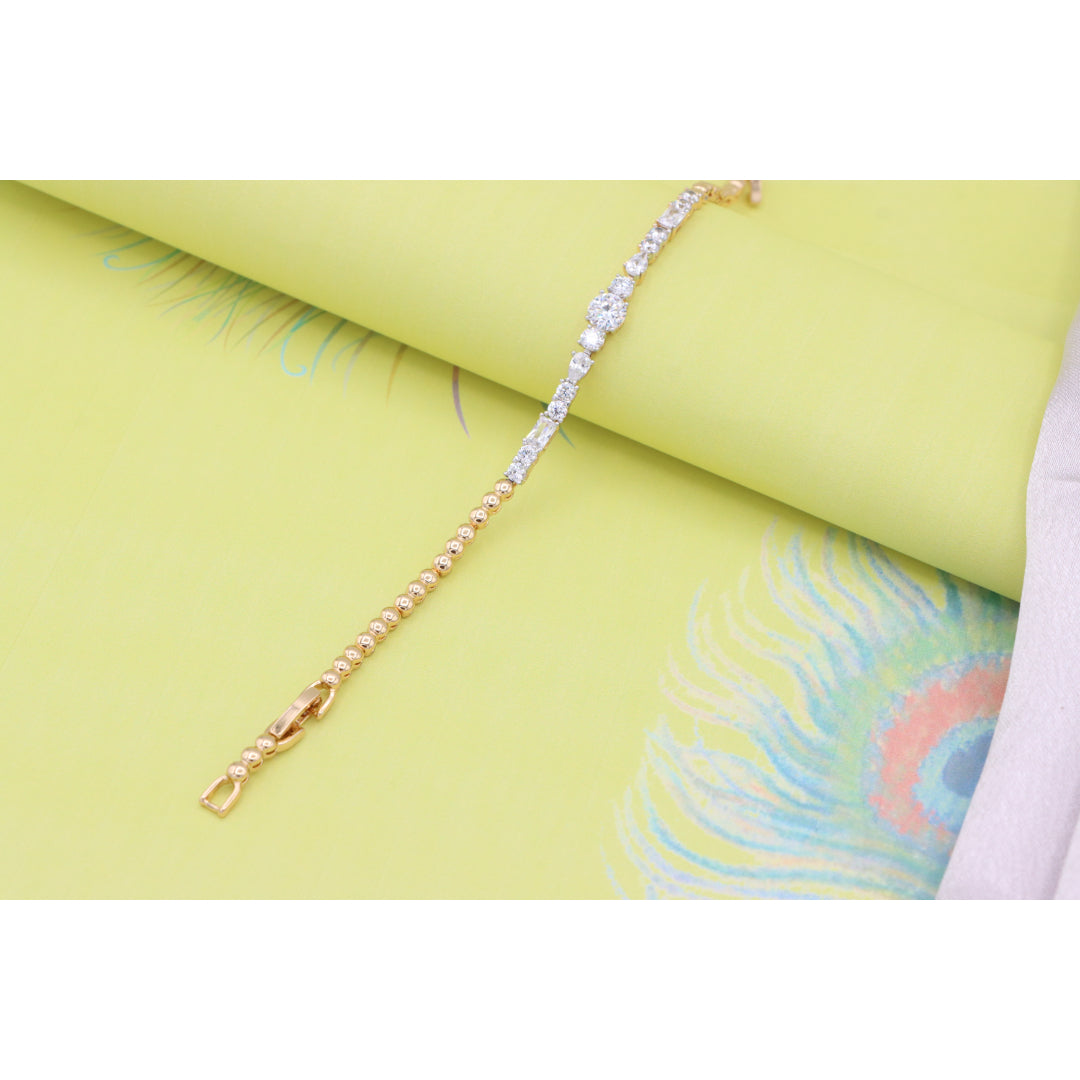 Rose Gold Bracelet with Mixed-Cut White Crystals and Beaded Chain, XPBL0813 (2082-2)