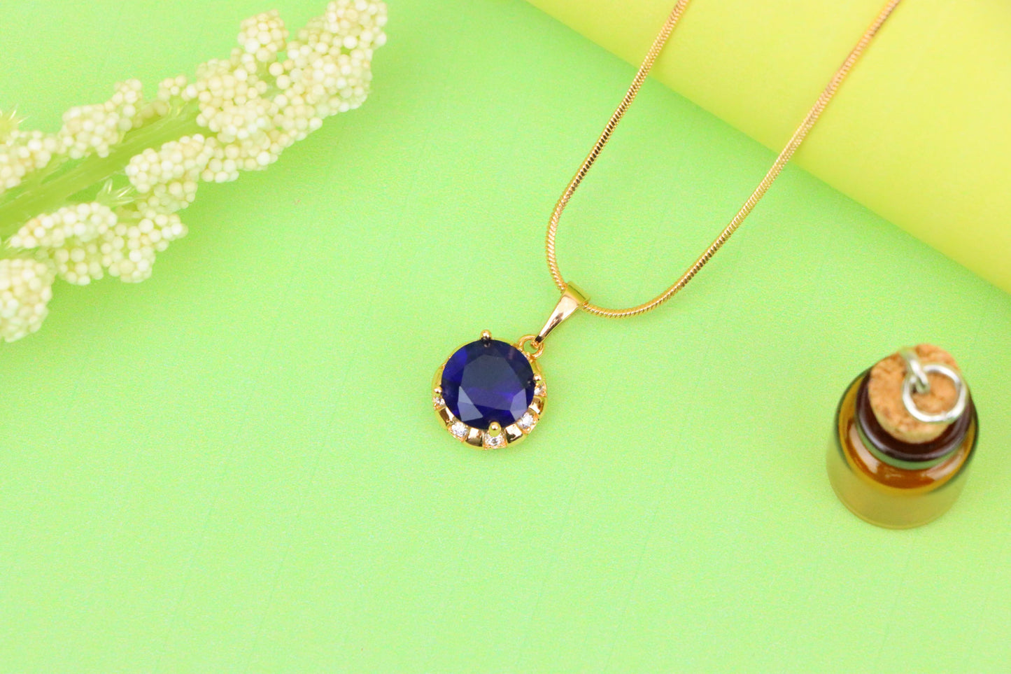 Royal Blue Round Pendant with Sparkling Accents in Gold Finish, XPPT1647 (2163-3)