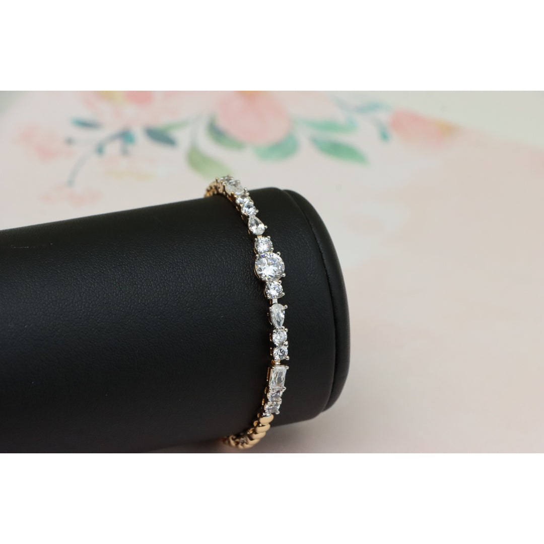 Rose Gold Bracelet with Mixed-Cut White Crystals and Beaded Chain, XPBL0813 (2082-2)
