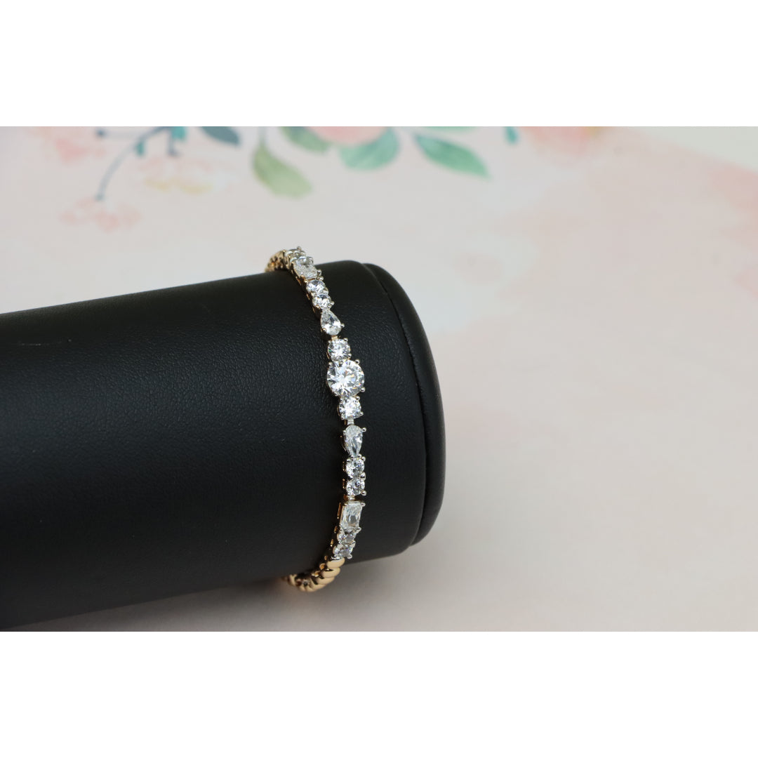 Rose Gold Bracelet with Mixed-Cut White Crystals and Beaded Chain, XPBL0813 (2082-2)