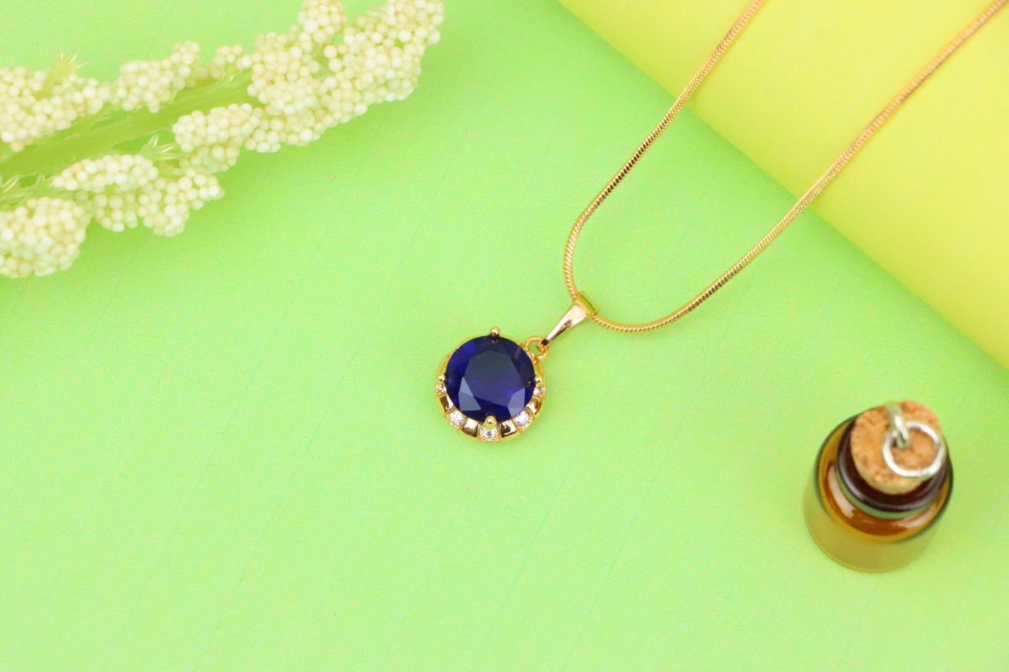 Royal Blue Round Pendant with Sparkling Accents in Gold Finish, XPPT1647 (2163-3)