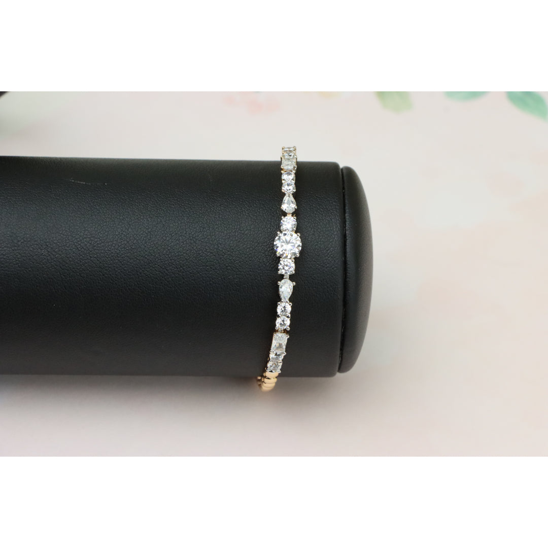Rose Gold Bracelet with Mixed-Cut White Crystals and Beaded Chain, XPBL0813 (2082-2)