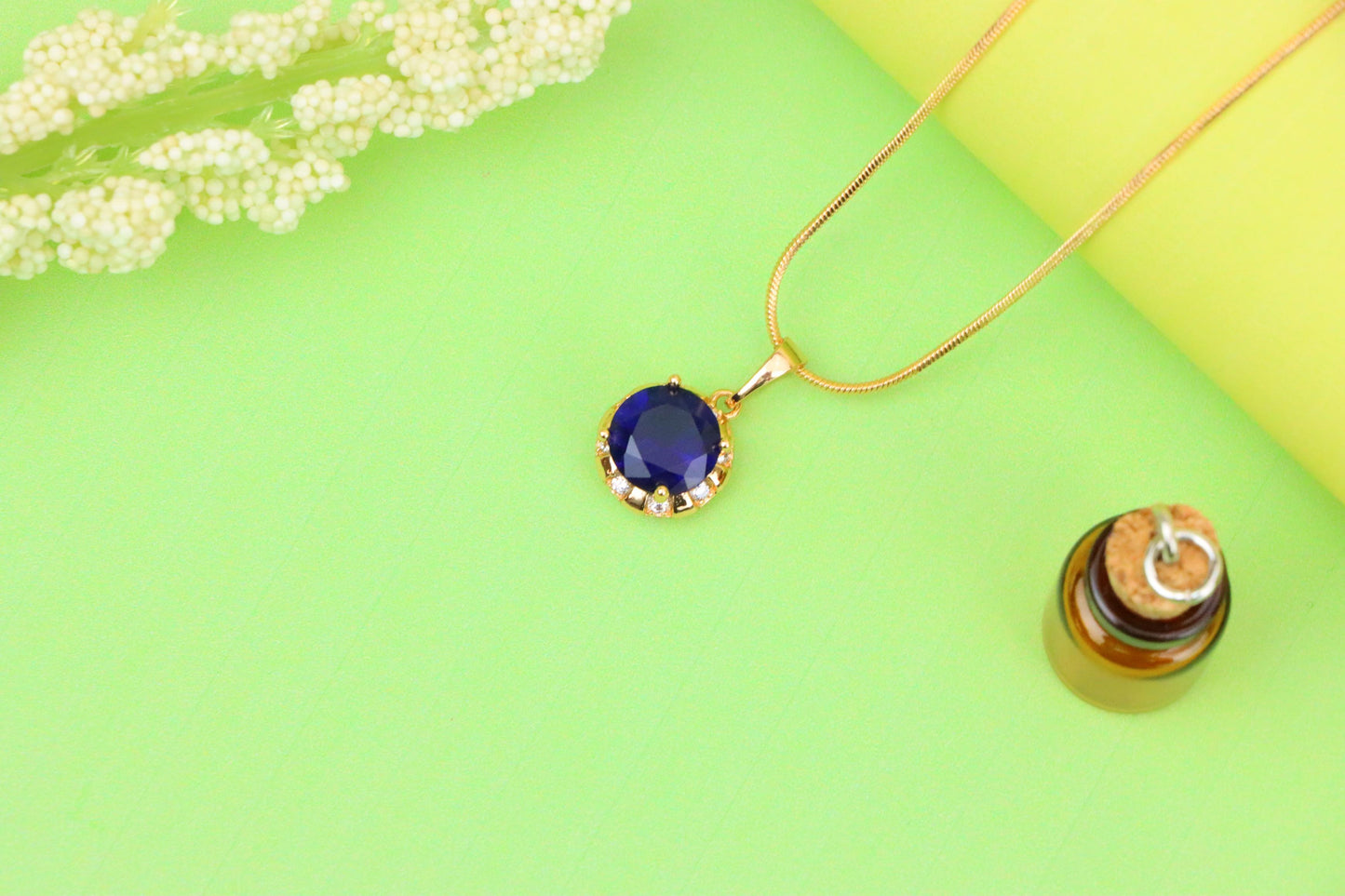 Royal Blue Round Pendant with Sparkling Accents in Gold Finish, XPPT1647 (2163-3)