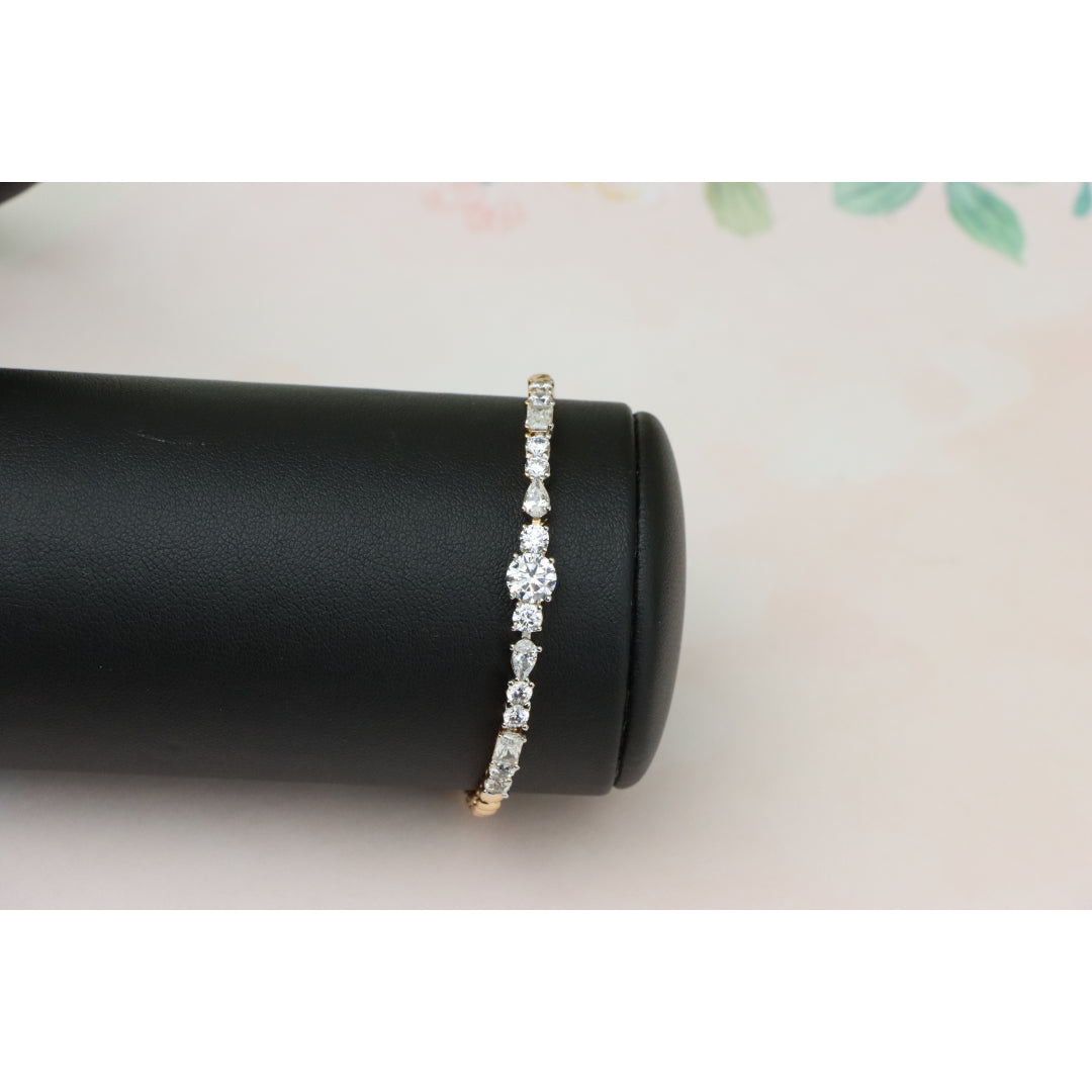Rose Gold Bracelet with Mixed-Cut White Crystals and Beaded Chain, XPBL0813 (2082-2)
