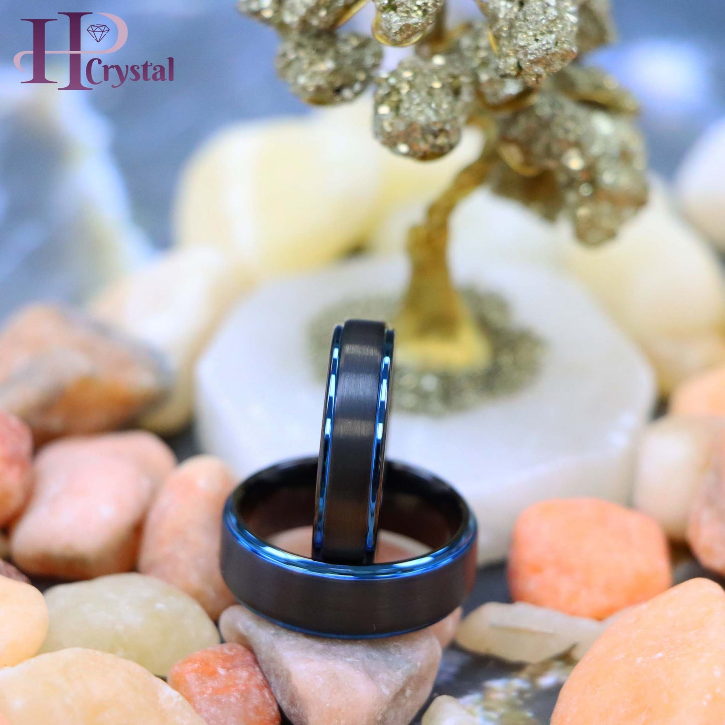 Black Outside Blue Inside IP Plated Brushed Center Stepped Edge Tungsten Ring