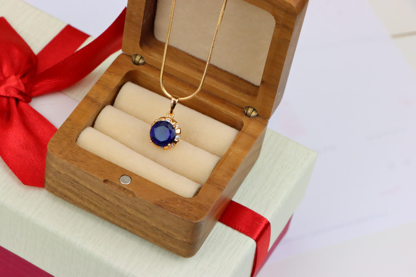 Royal Blue Round Pendant with Sparkling Accents in Gold Finish, XPPT1647 (2163-3)