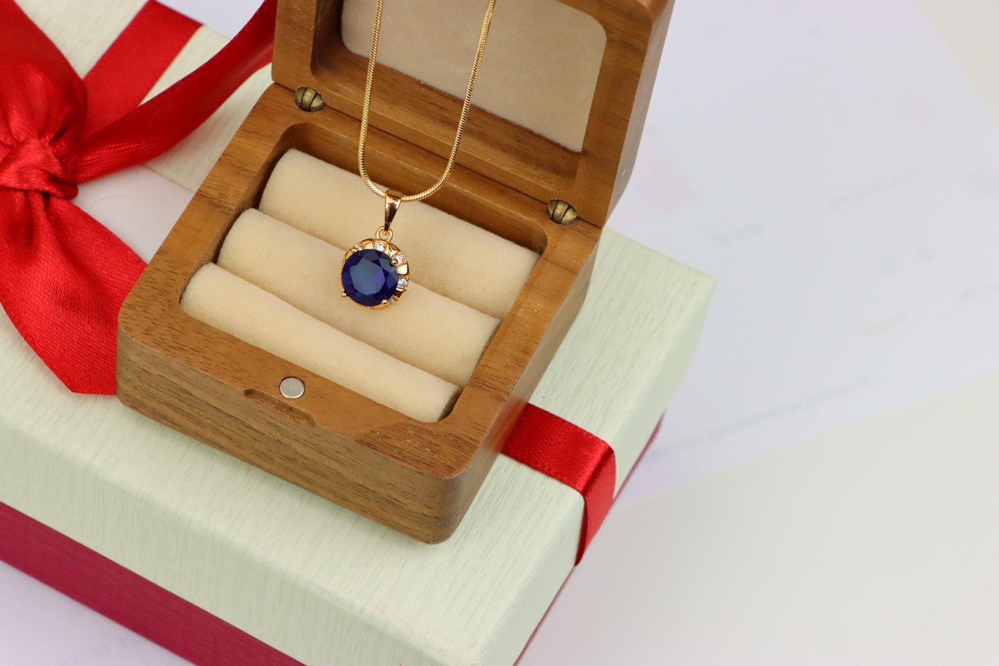 Royal Blue Round Pendant with Sparkling Accents in Gold Finish, XPPT1647 (2163-3)