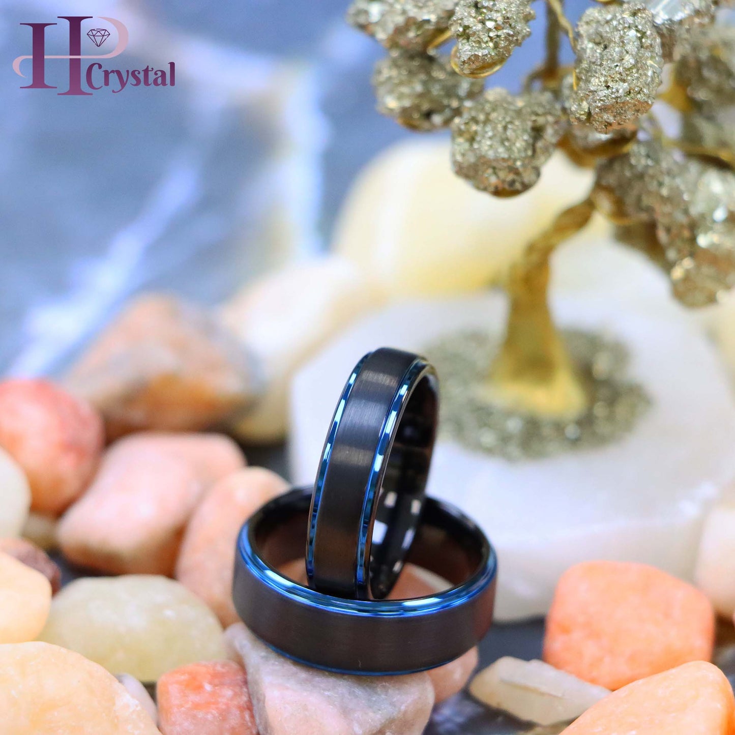 Black Outside Blue Inside IP Plated Brushed Center Stepped Edge Tungsten Ring