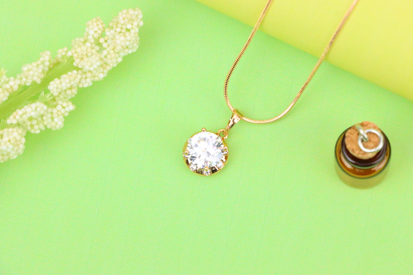 Sparkling White Round Pendant in Gold Finish with Crystal Accents, XPPT1648 (2163-3)
