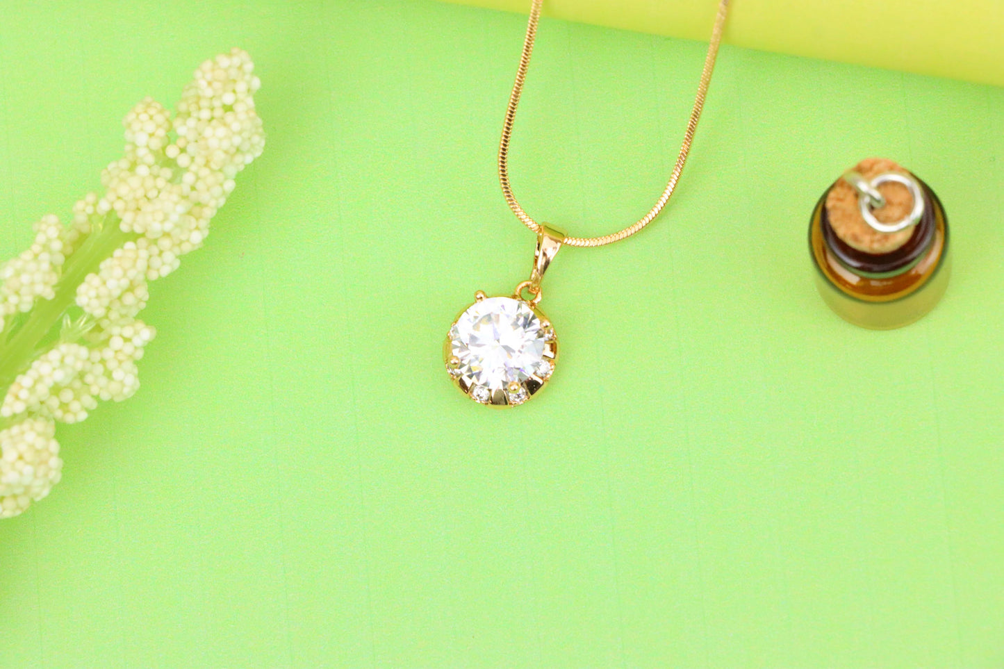 Sparkling White Round Pendant in Gold Finish with Crystal Accents, XPPT1648 (2163-3)