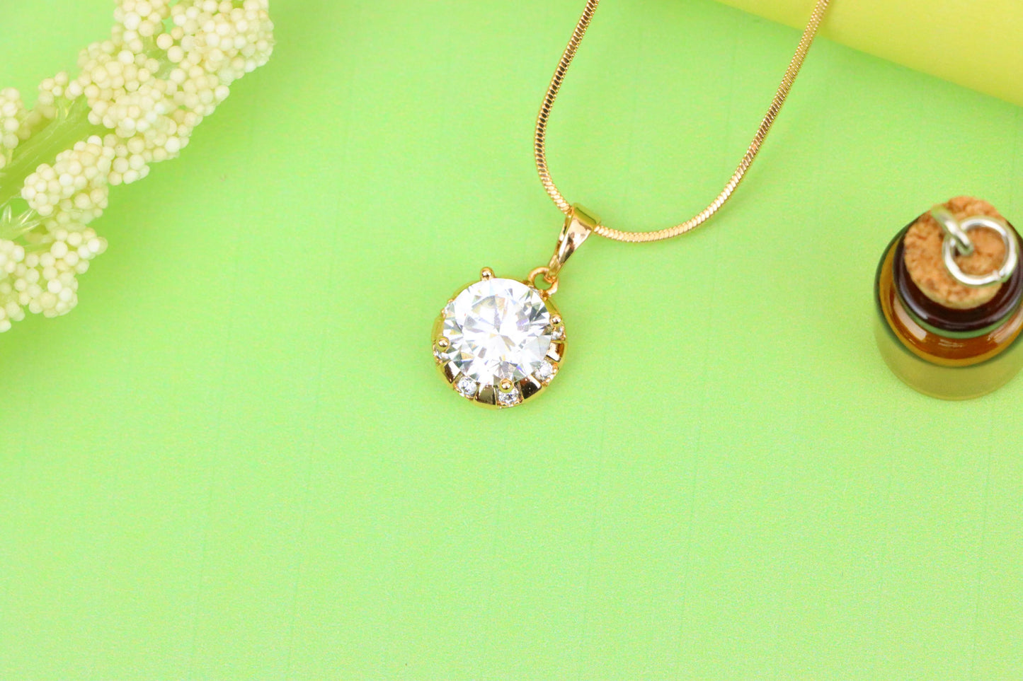 Sparkling White Round Pendant in Gold Finish with Crystal Accents, XPPT1648 (2163-3)