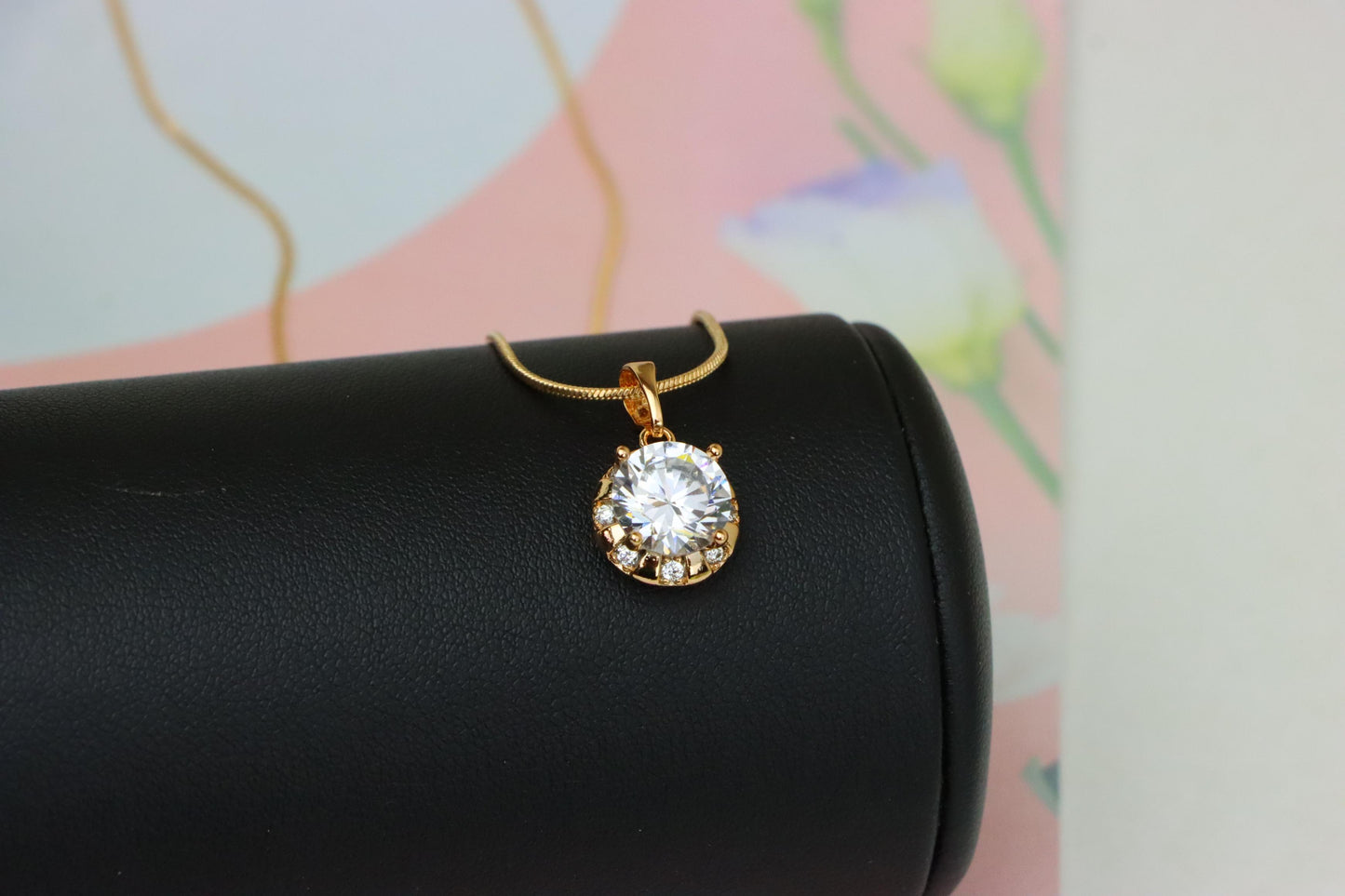 Sparkling White Round Pendant in Gold Finish with Crystal Accents, XPPT1648 (2163-3)