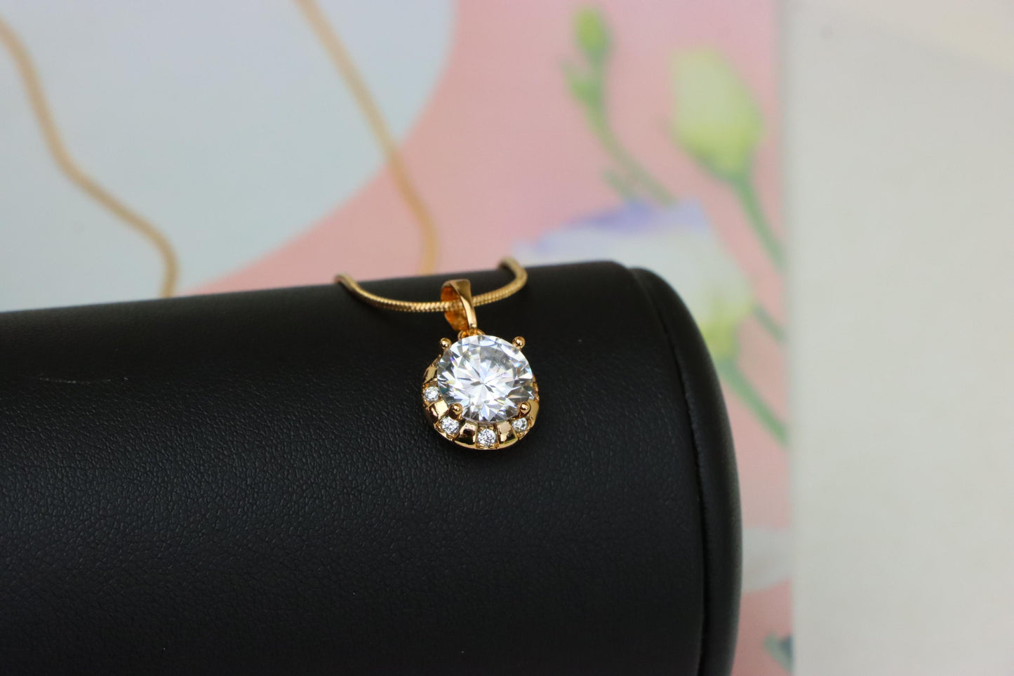 Sparkling White Round Pendant in Gold Finish with Crystal Accents, XPPT1648 (2163-3)