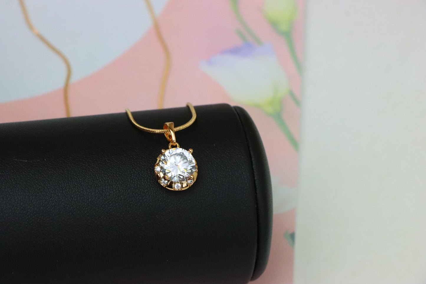 Sparkling White Round Pendant in Gold Finish with Crystal Accents, XPPT1648 (2163-3)