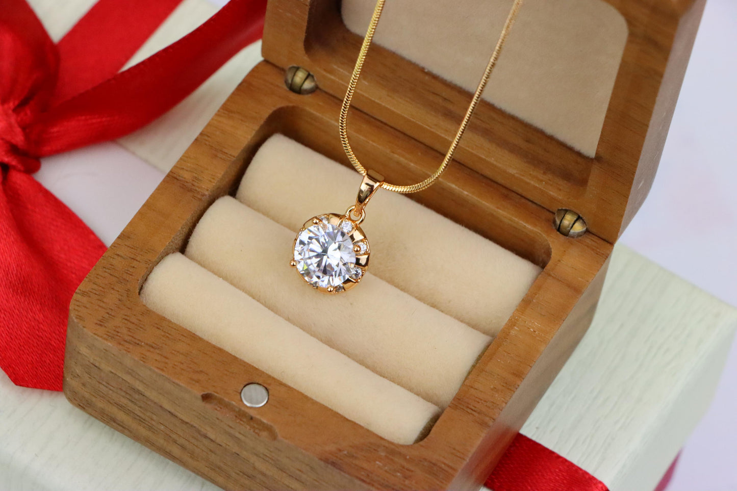Sparkling White Round Pendant in Gold Finish with Crystal Accents, XPPT1648 (2163-3)