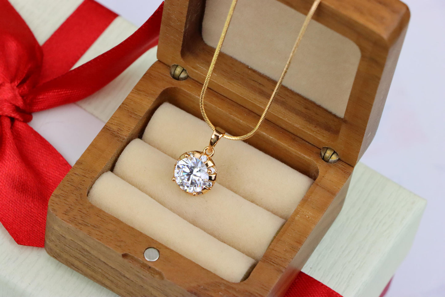 Sparkling White Round Pendant in Gold Finish with Crystal Accents, XPPT1648 (2163-3)