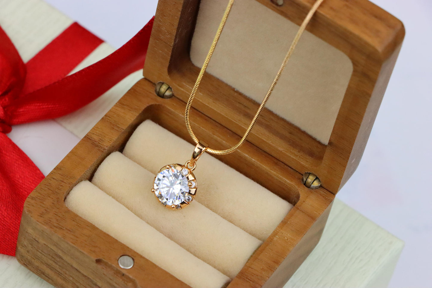 Sparkling White Round Pendant in Gold Finish with Crystal Accents, XPPT1648 (2163-3)