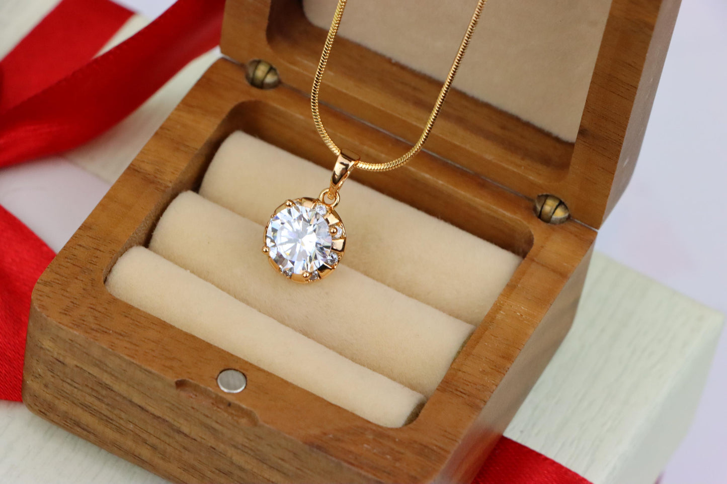 Sparkling White Round Pendant in Gold Finish with Crystal Accents, XPPT1648 (2163-3)