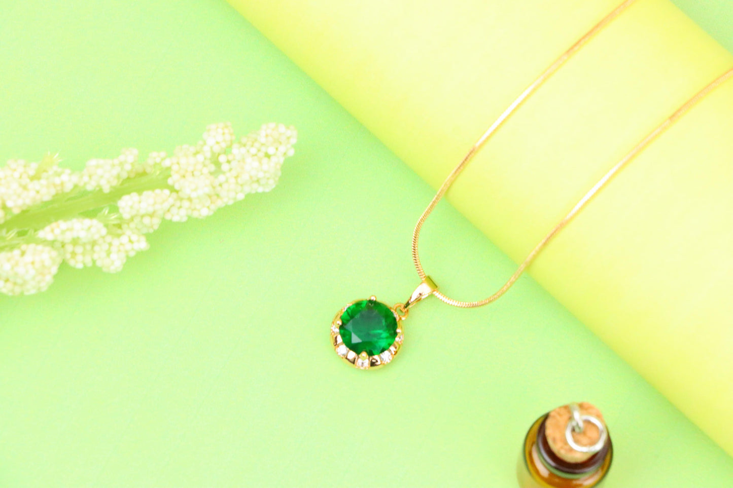 Elegant Green Round Pendant with Crystal Border in Gold Finish, XPPT1649 (2163-3)