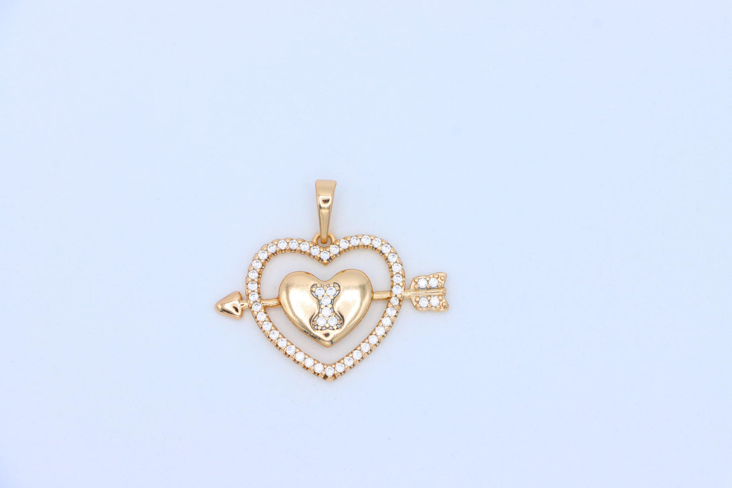 Rose Gold Heart Pendant with Arrow and Sparkling Bear Design, XPPT1510 (2140-3)
