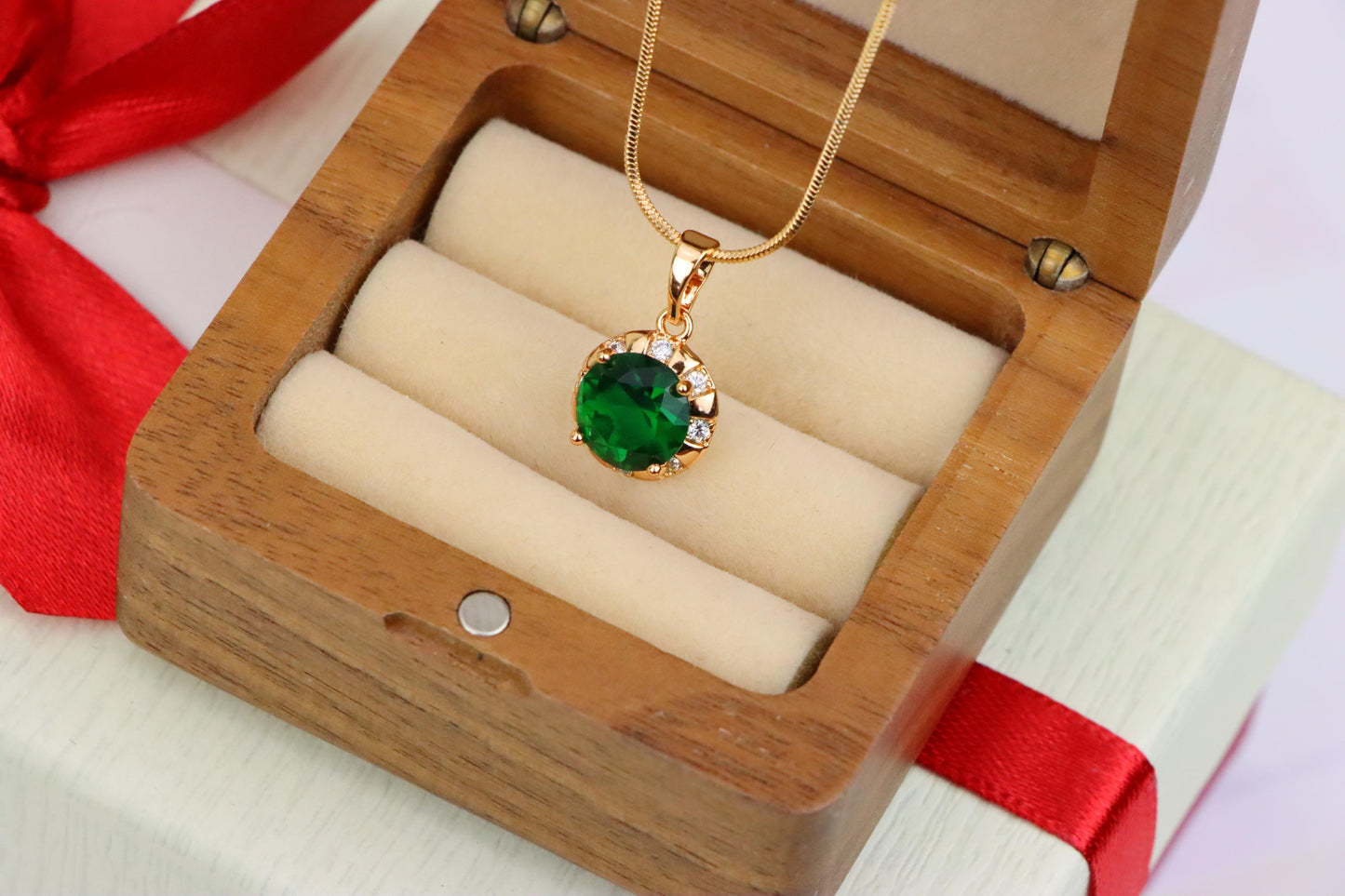 Elegant Green Round Pendant with Crystal Border in Gold Finish, XPPT1649 (2163-3)