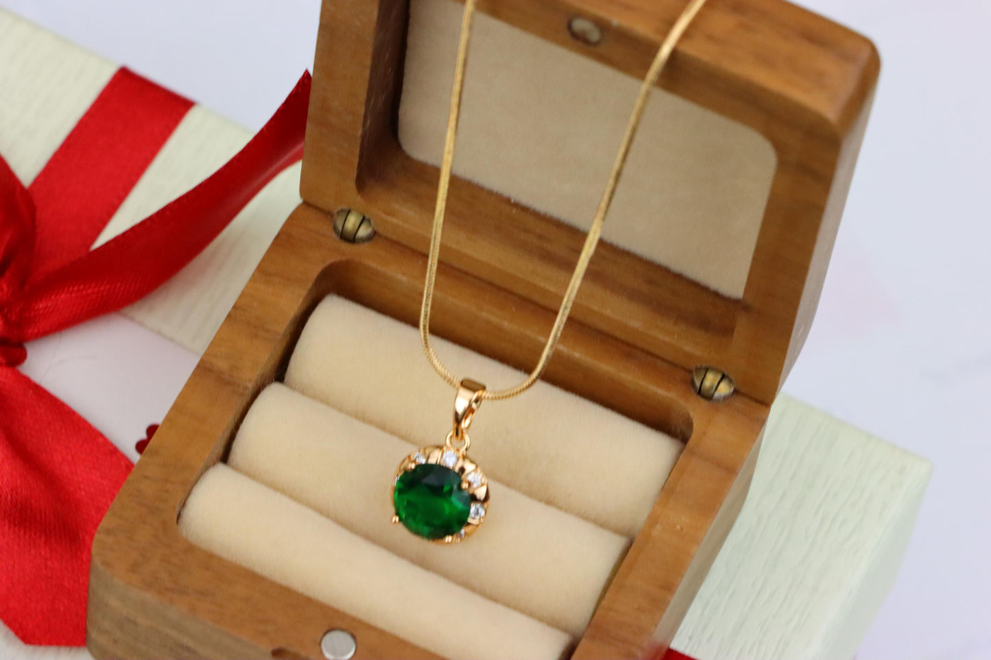 Elegant Green Round Pendant with Crystal Border in Gold Finish, XPPT1649 (2163-3)