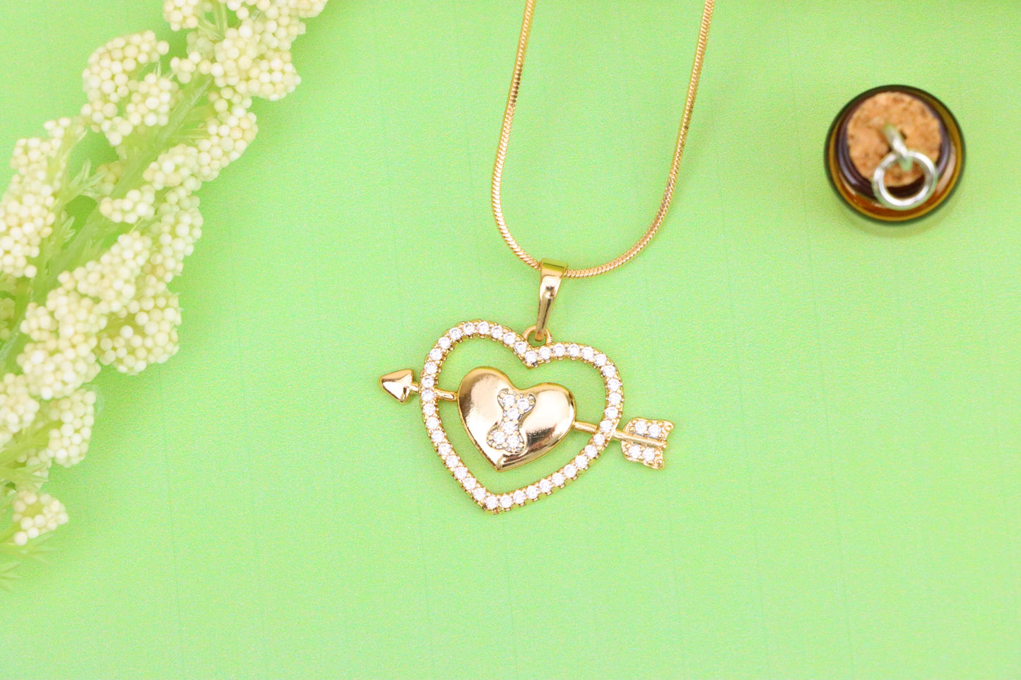 Rose Gold Heart Pendant with Arrow and Sparkling Bear Design, XPPT1510 (2140-3)