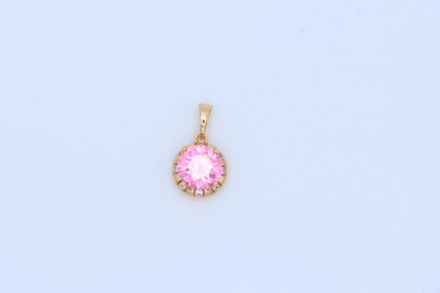 Round Pink Pendant with Gold Finish and Crystal Accents, XPPT1650 (2163-3)