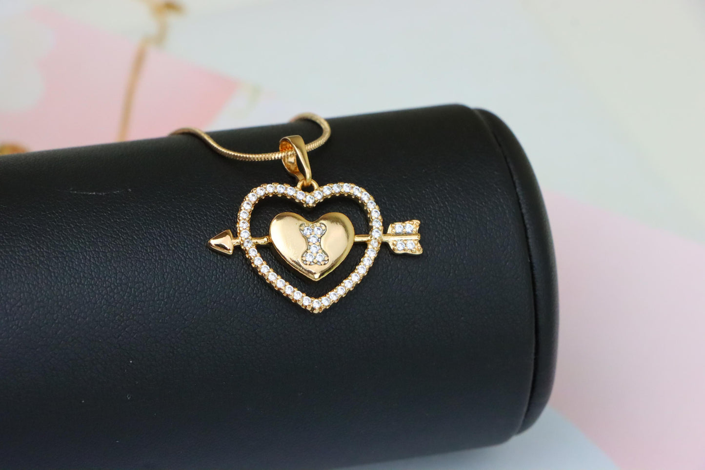 Rose Gold Heart Pendant with Arrow and Sparkling Bear Design, XPPT1510 (2140-3)