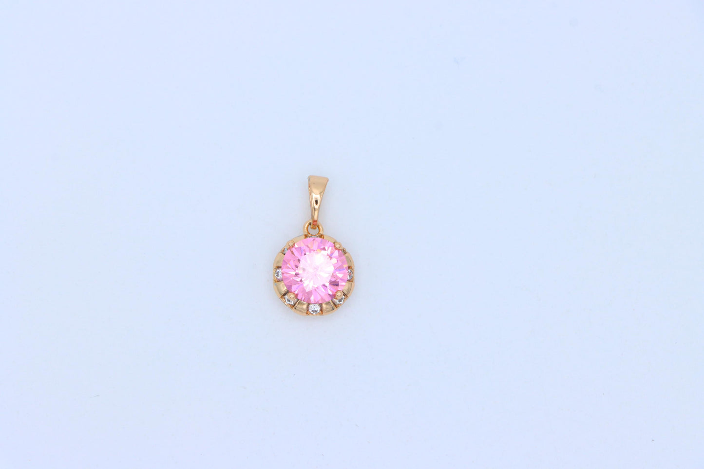 Round Pink Pendant with Gold Finish and Crystal Accents, XPPT1650 (2163-3)