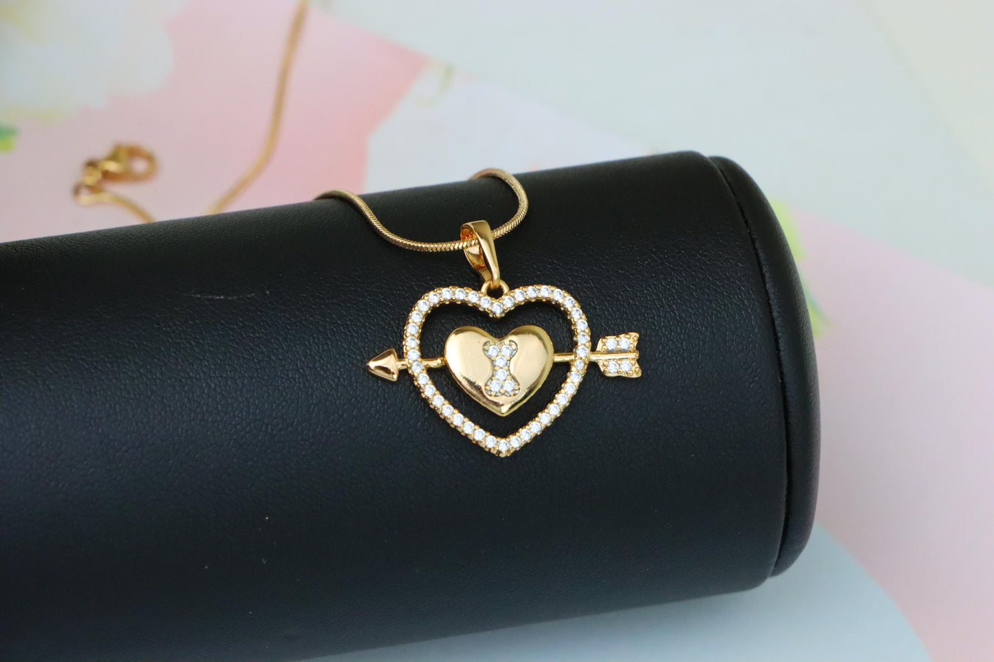 Rose Gold Heart Pendant with Arrow and Sparkling Bear Design, XPPT1510 (2140-3)