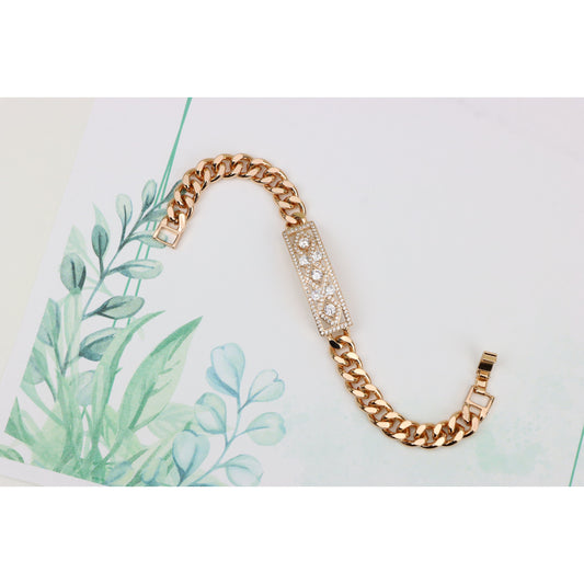 Rose Gold Bracelet with Geometric CZ Panel and Bold Chain, XPBL0816 (2080-5)