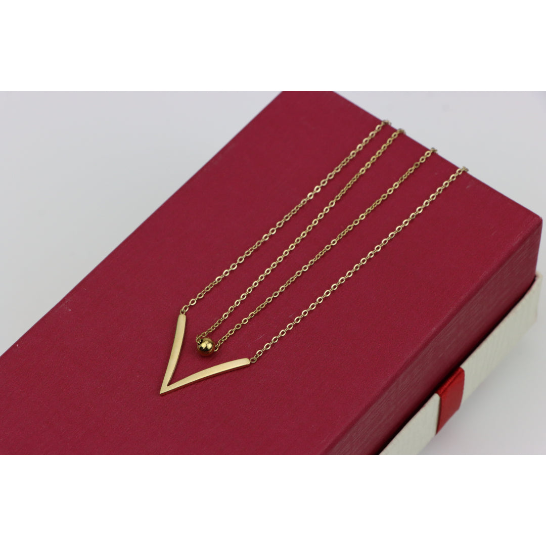 Layered Yellow Necklace with V-Shaped Pendant and Gold Bead, XPNL0370 (2037-10)