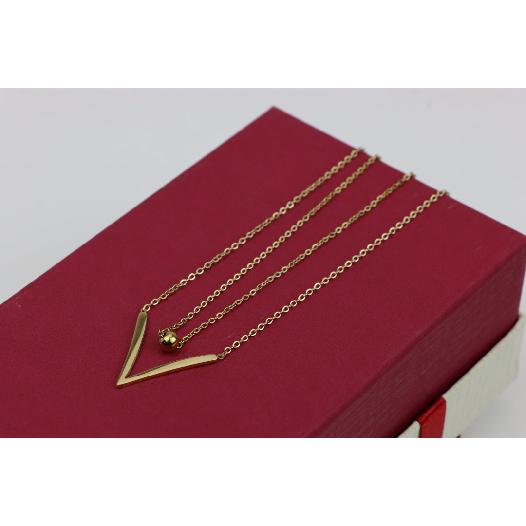 Layered Yellow Necklace with V-Shaped Pendant and Gold Bead, XPNL0370 (2037-10)
