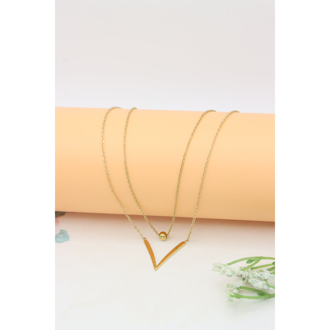 Layered Yellow Necklace with V-Shaped Pendant and Gold Bead, XPNL0370 (2037-10)