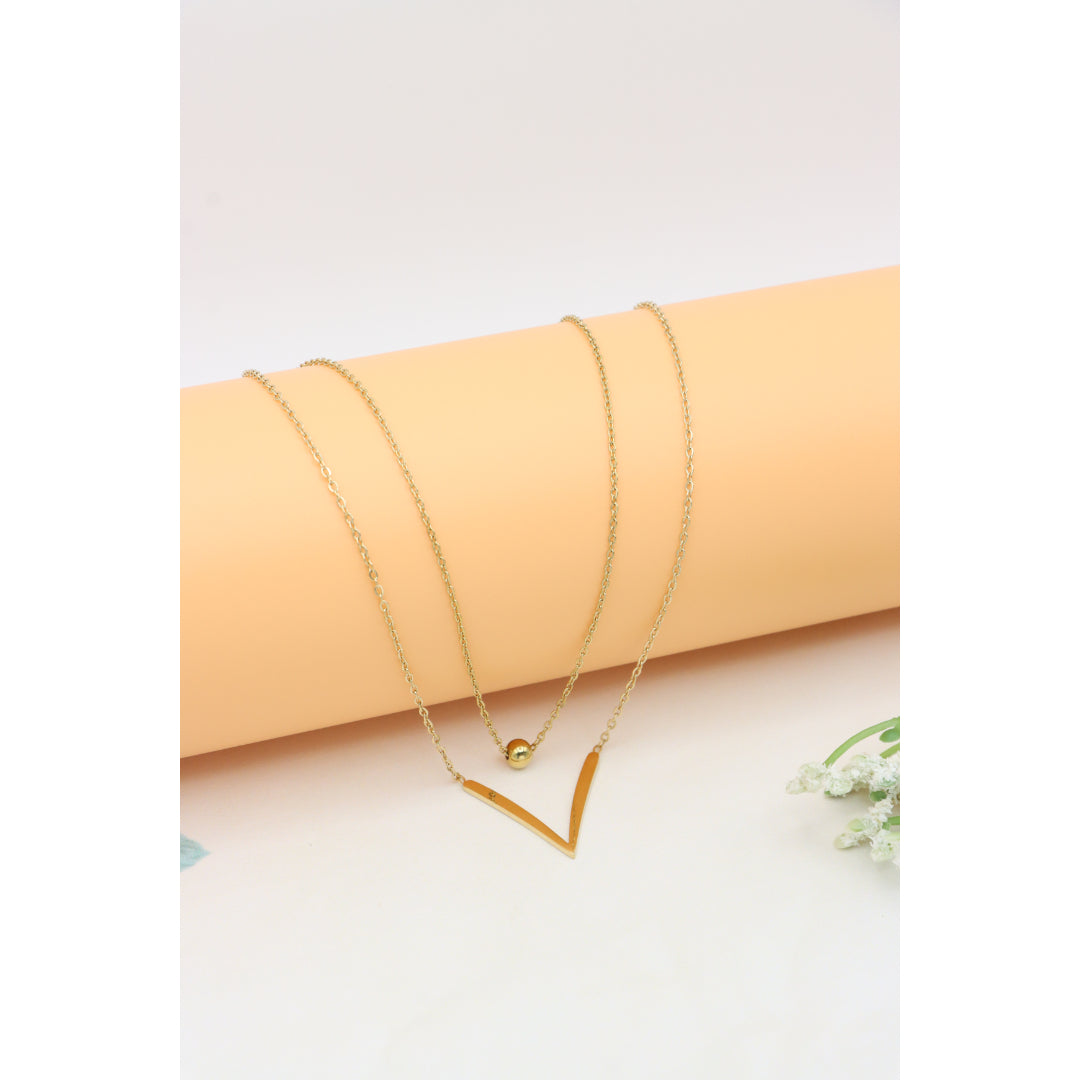 Layered Yellow Necklace with V-Shaped Pendant and Gold Bead, XPNL0370 (2037-10)