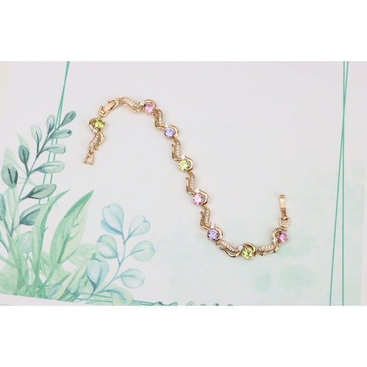 Rose Gold Bracelet with Wavy Design and Pastel Gemstones, XPBL0817 (2082-6)