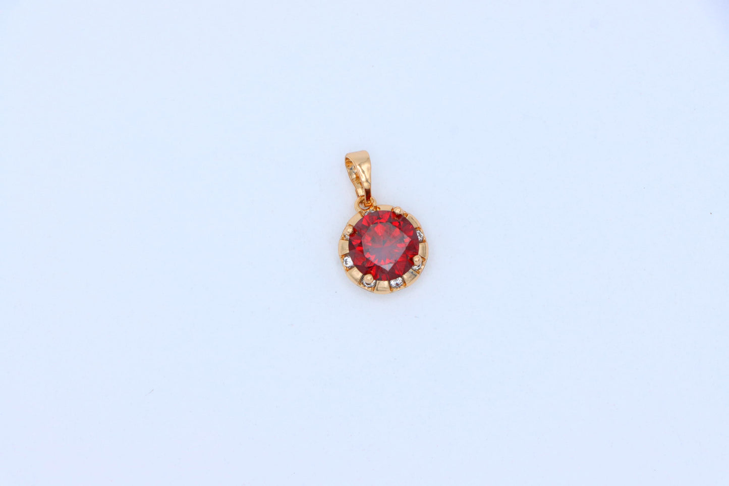 Round Red Pendant with Crystal Halo in Gold Finish Setting, XPPT1651 (2163-3)