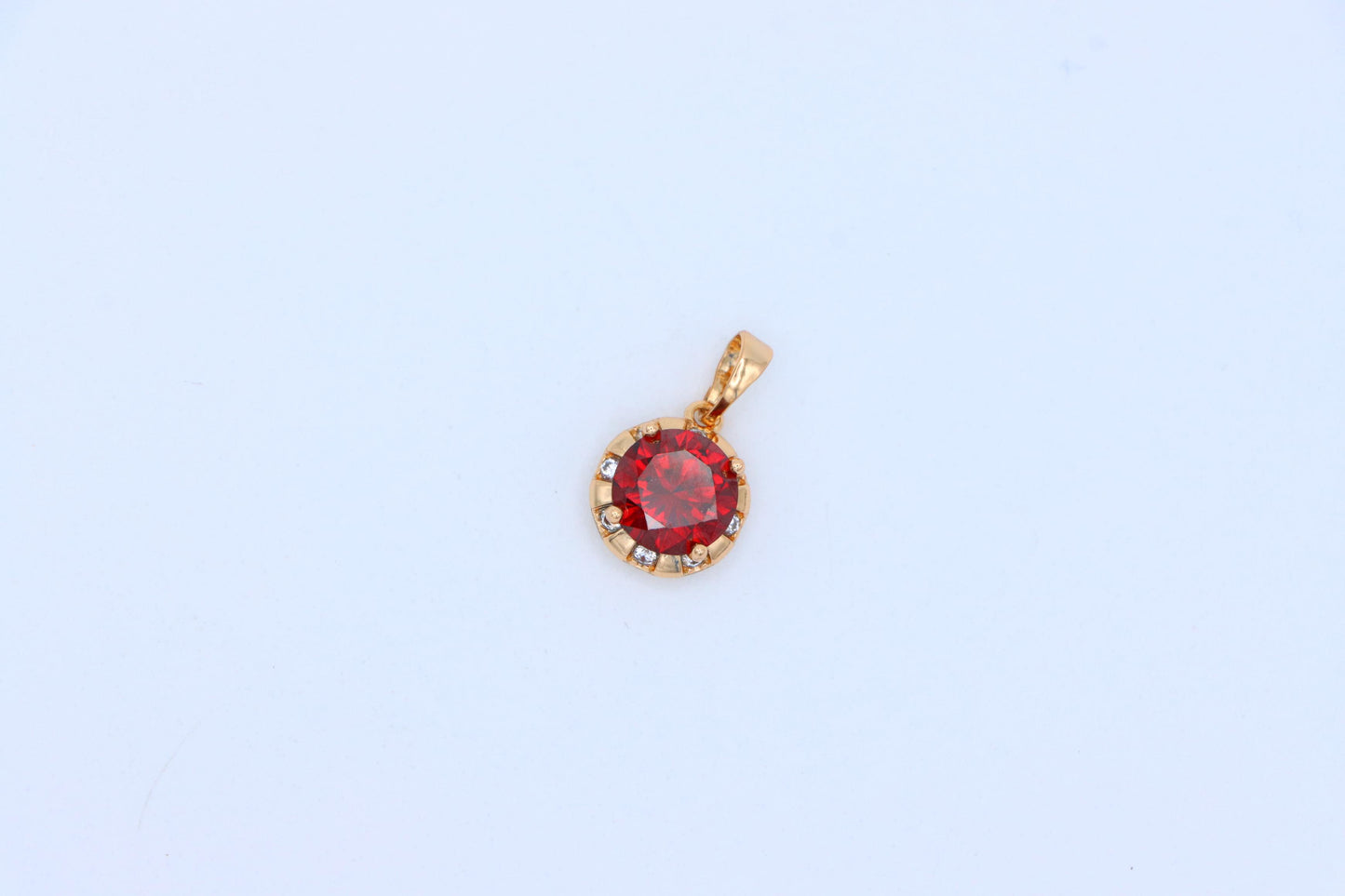 Round Red Pendant with Crystal Halo in Gold Finish Setting, XPPT1651 (2163-3)