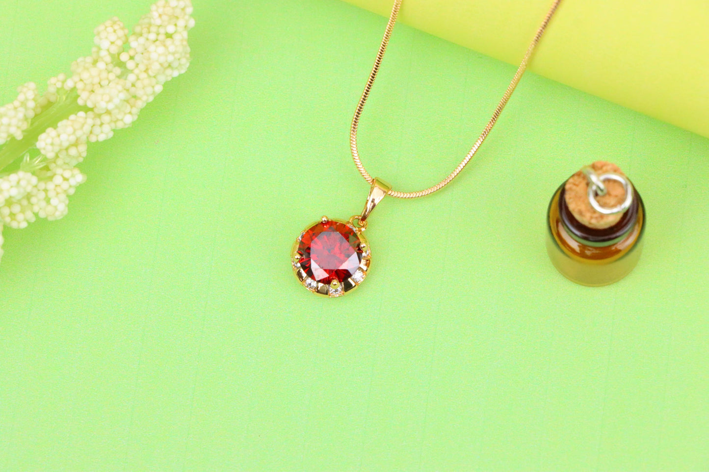 Round Red Pendant with Crystal Halo in Gold Finish Setting, XPPT1651 (2163-3)