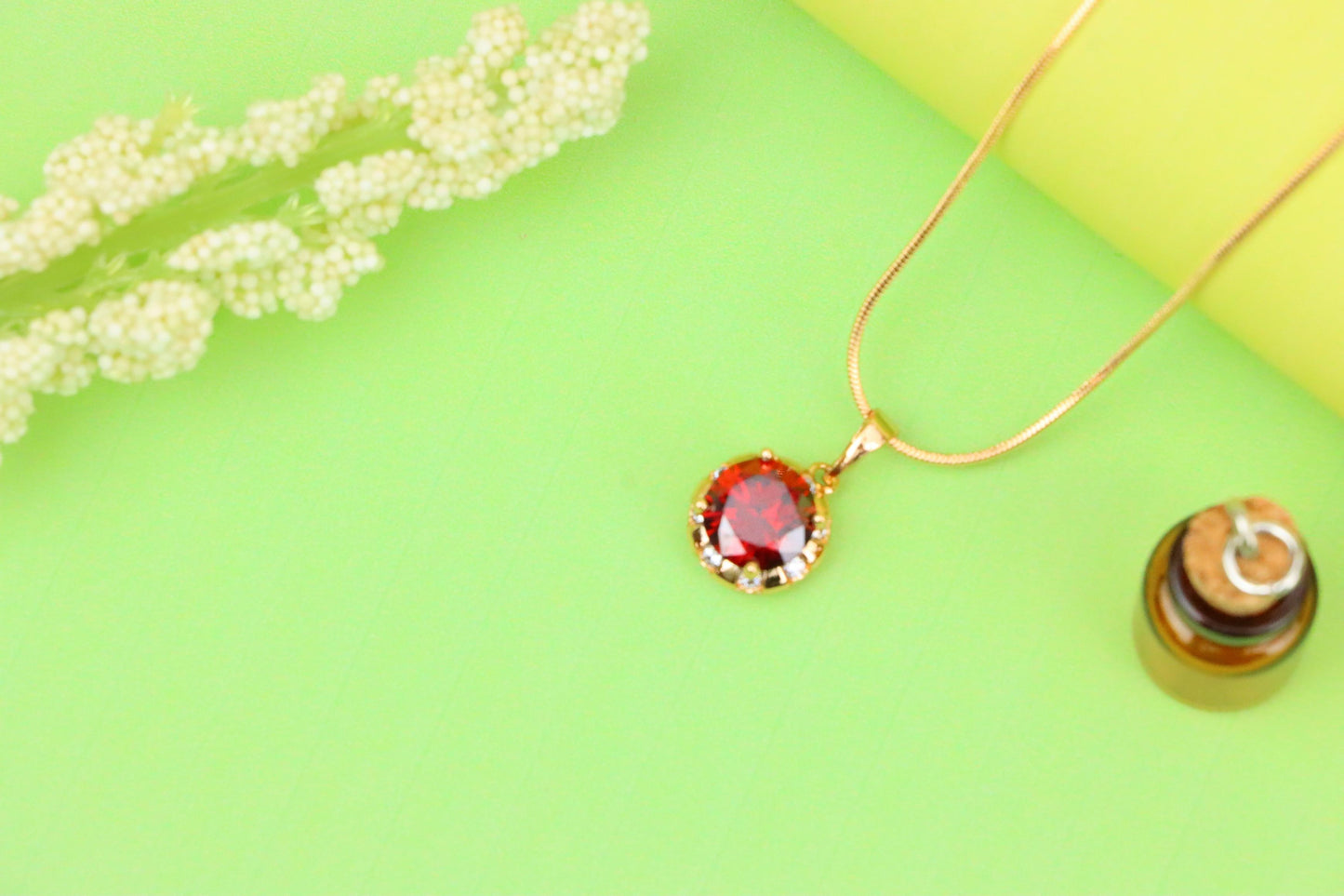 Round Red Pendant with Crystal Halo in Gold Finish Setting, XPPT1651 (2163-3)