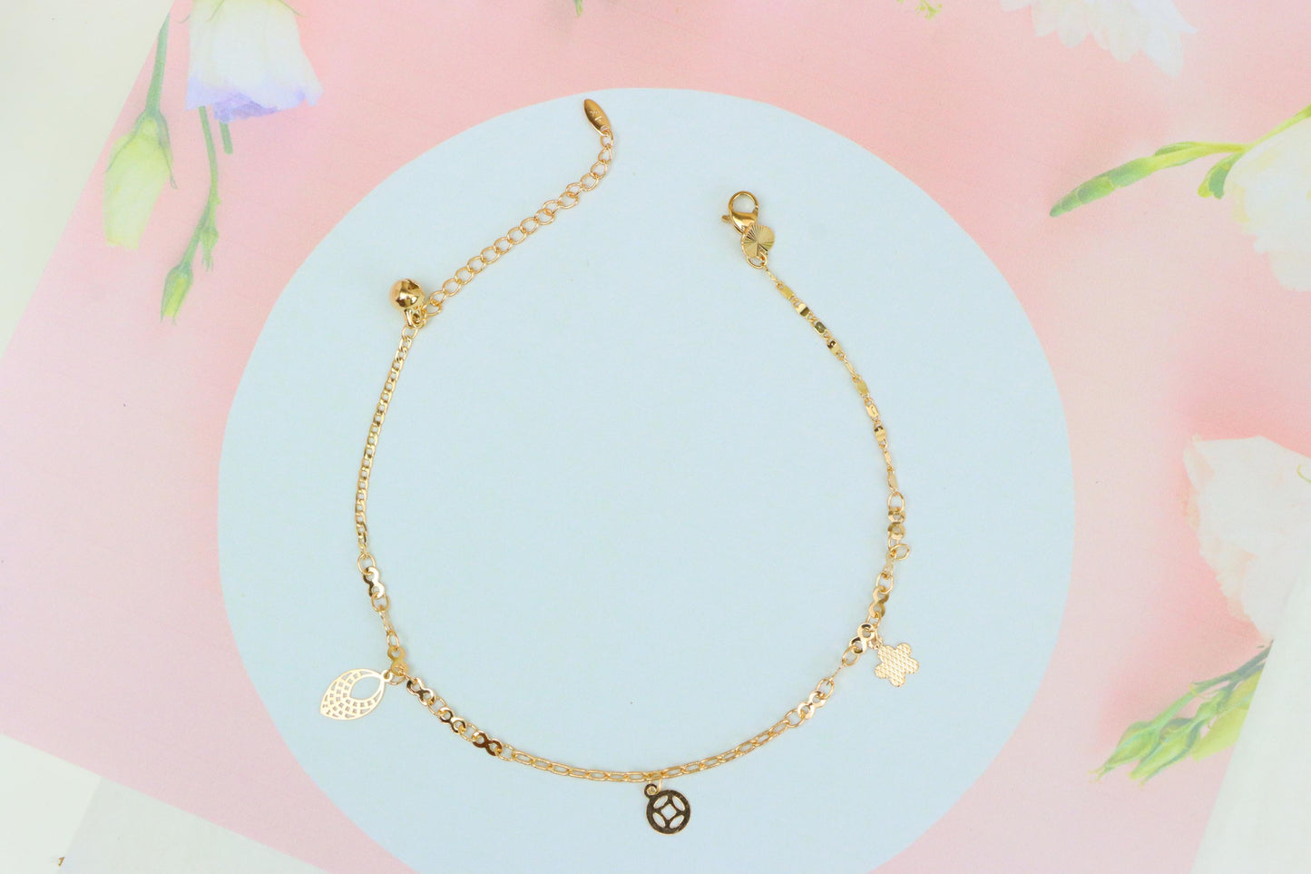 Rose Gold Plated Anklet with Mixed Charms and Elegant Detailing, XPAL1060 (2106-9)