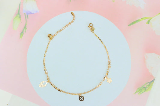 Rose Gold Plated Anklet with Mixed Charms and Elegant Detailing, XPAL1060 (2106-9)