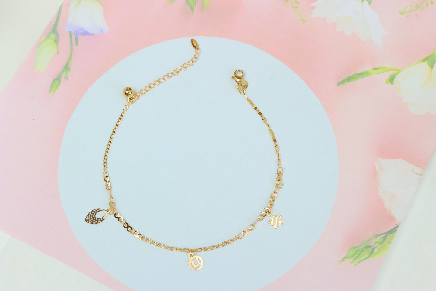 Rose Gold Plated Anklet with Mixed Charms and Elegant Detailing, XPAL1060 (2106-9)