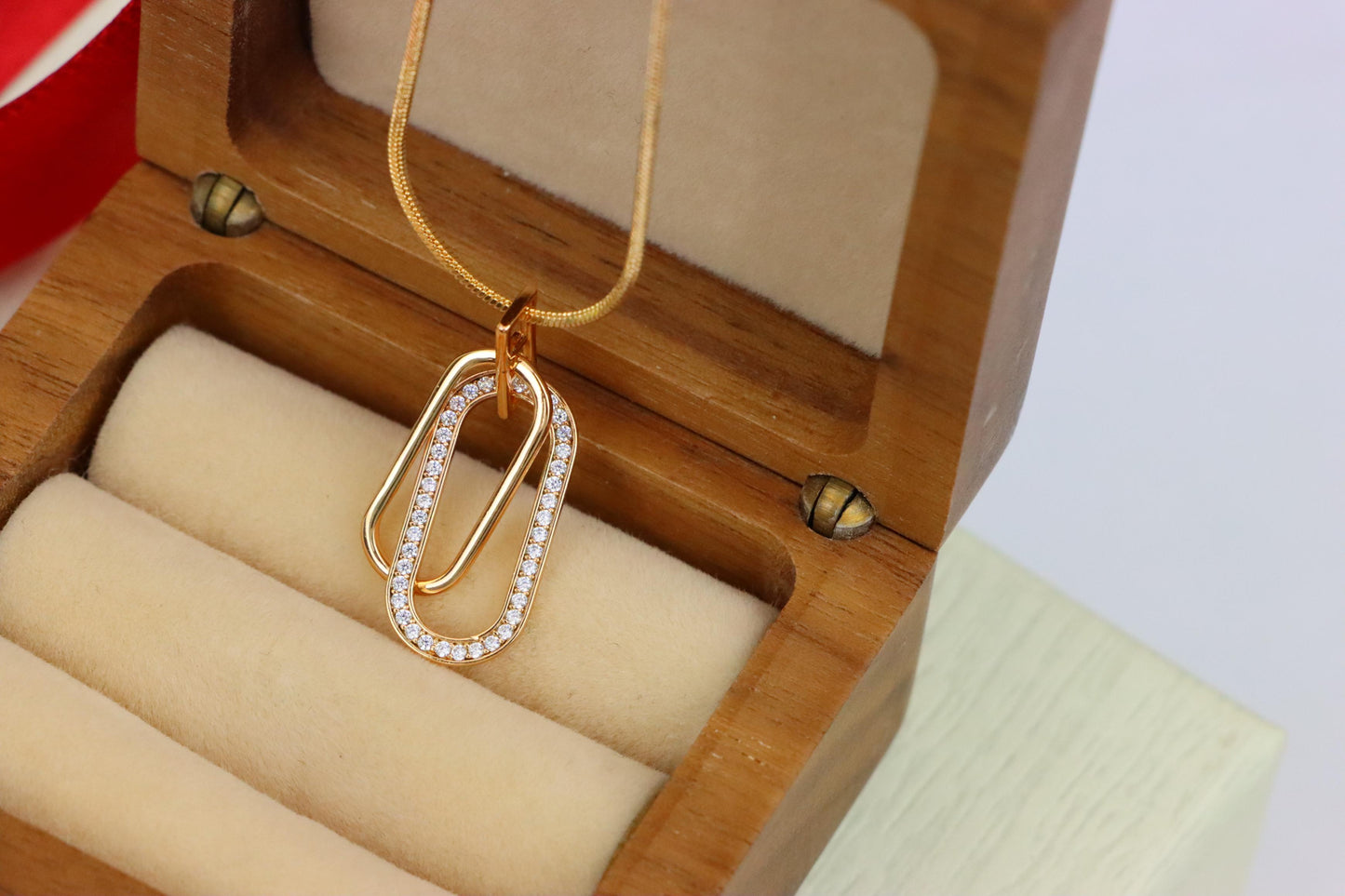 Rose Gold Dual Link Pendant with Sparkling Crystal Detailing, XPPT1512 (2140-5)