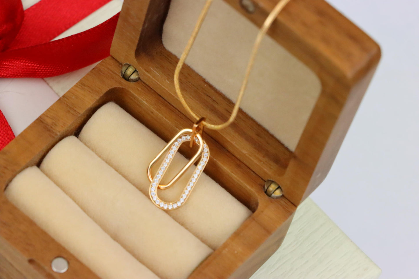 Rose Gold Dual Link Pendant with Sparkling Crystal Detailing, XPPT1512 (2140-5)