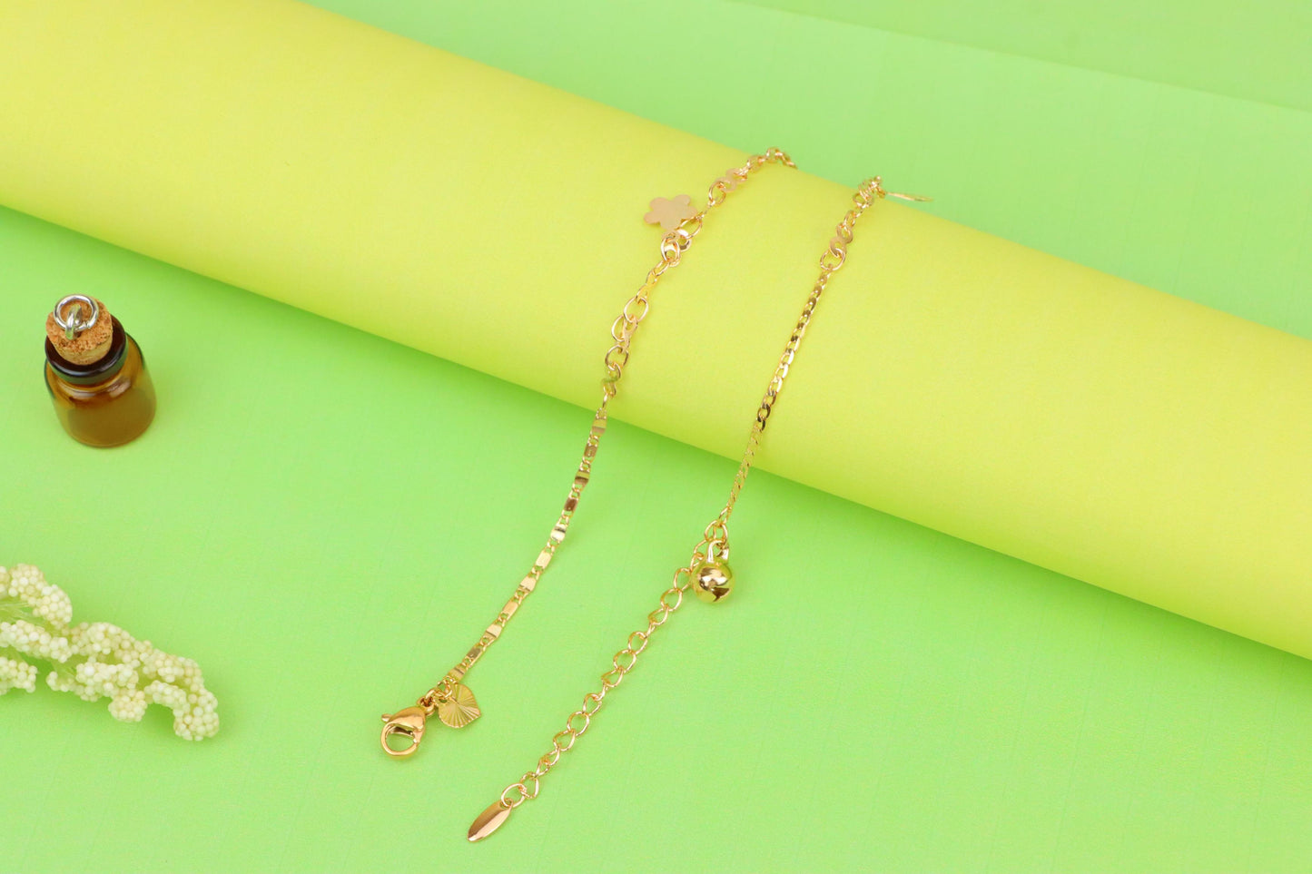 Rose Gold Plated Anklet with Mixed Charms and Elegant Detailing, XPAL1060 (2106-9)